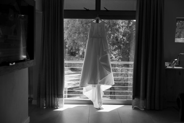 Black and white wedding dress