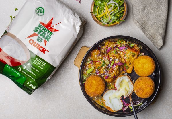 Flatlay of African food made with white star