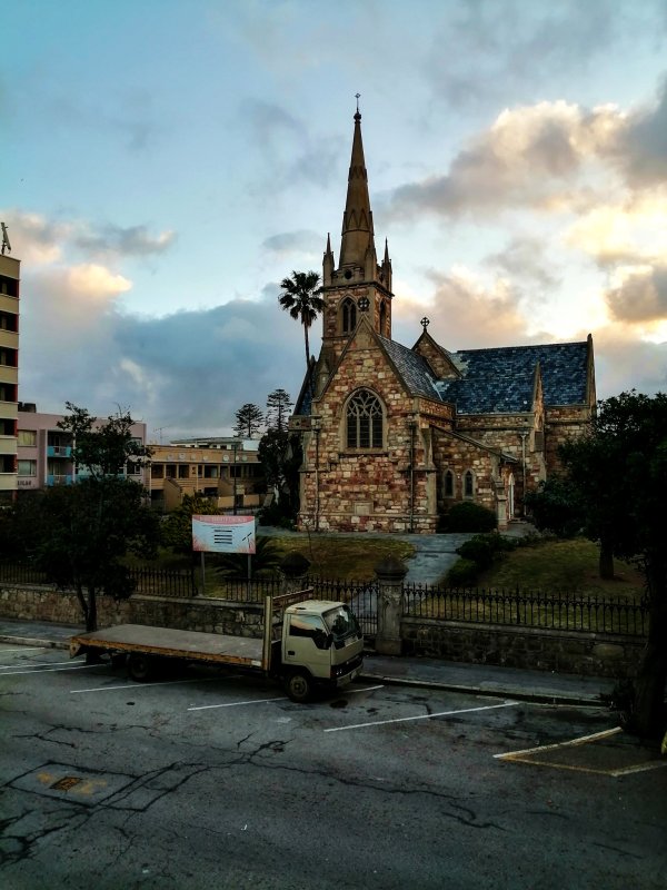 Misplaced Truck in front of Historic Church