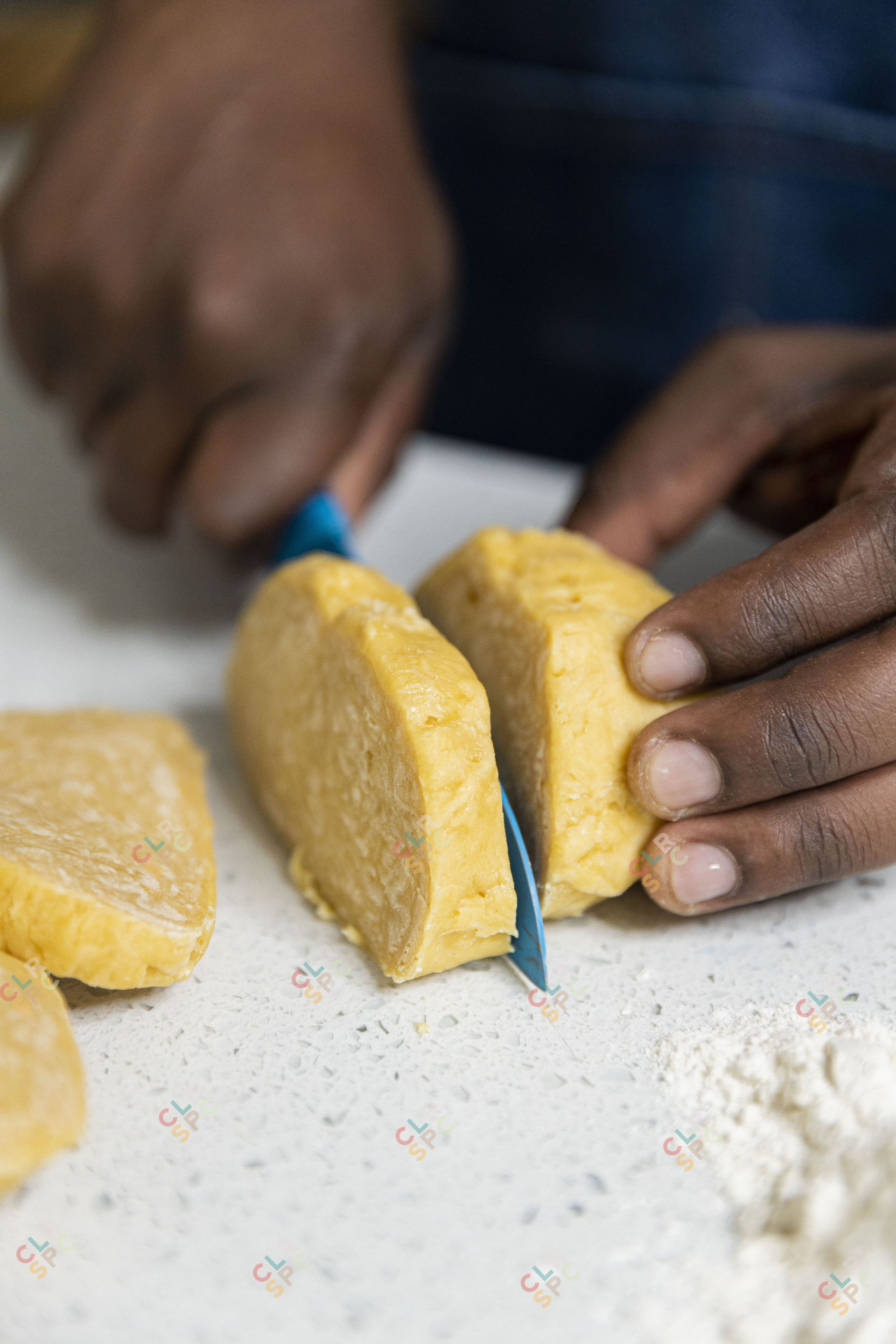 Slicing home made dough