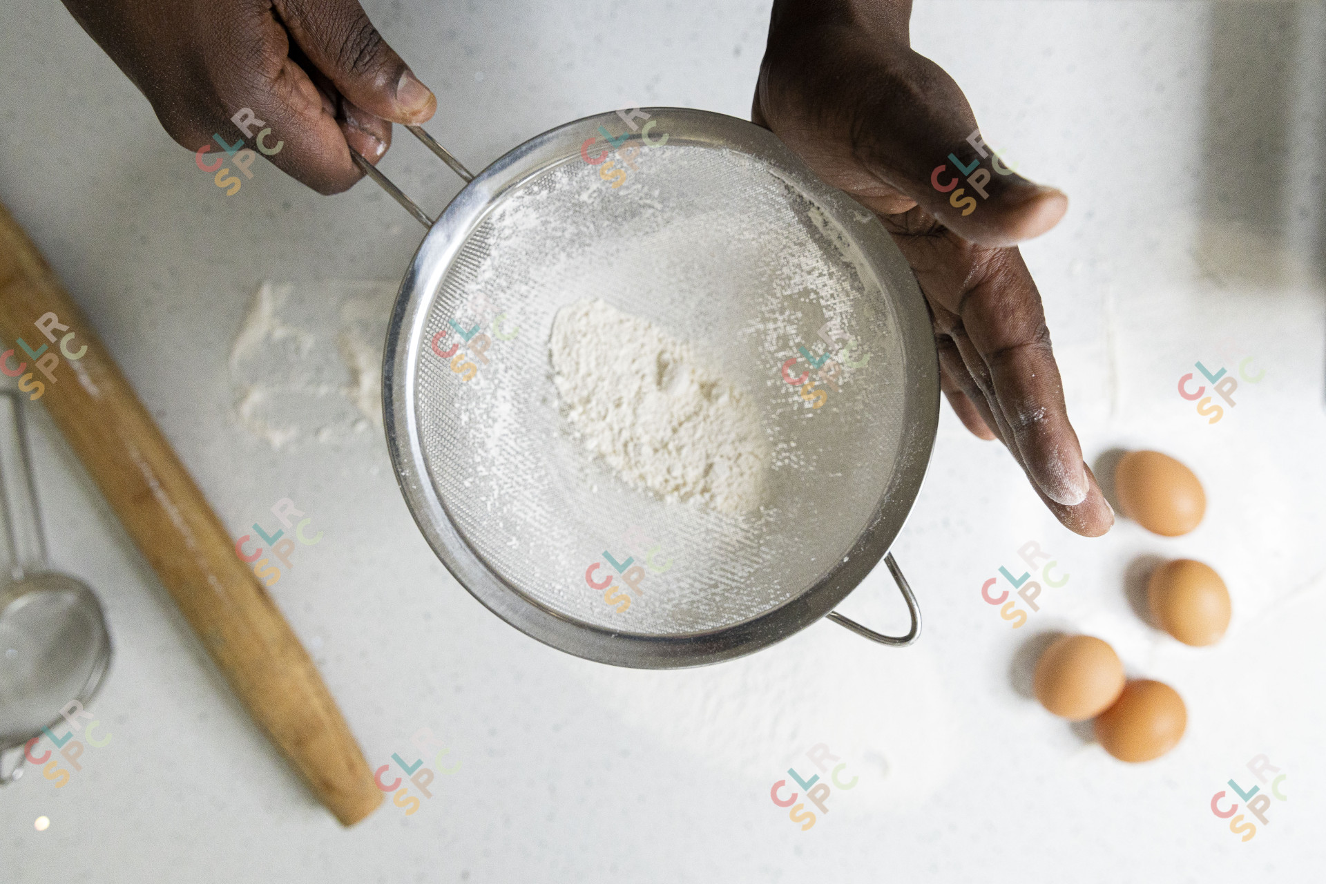 Flour going through a sift