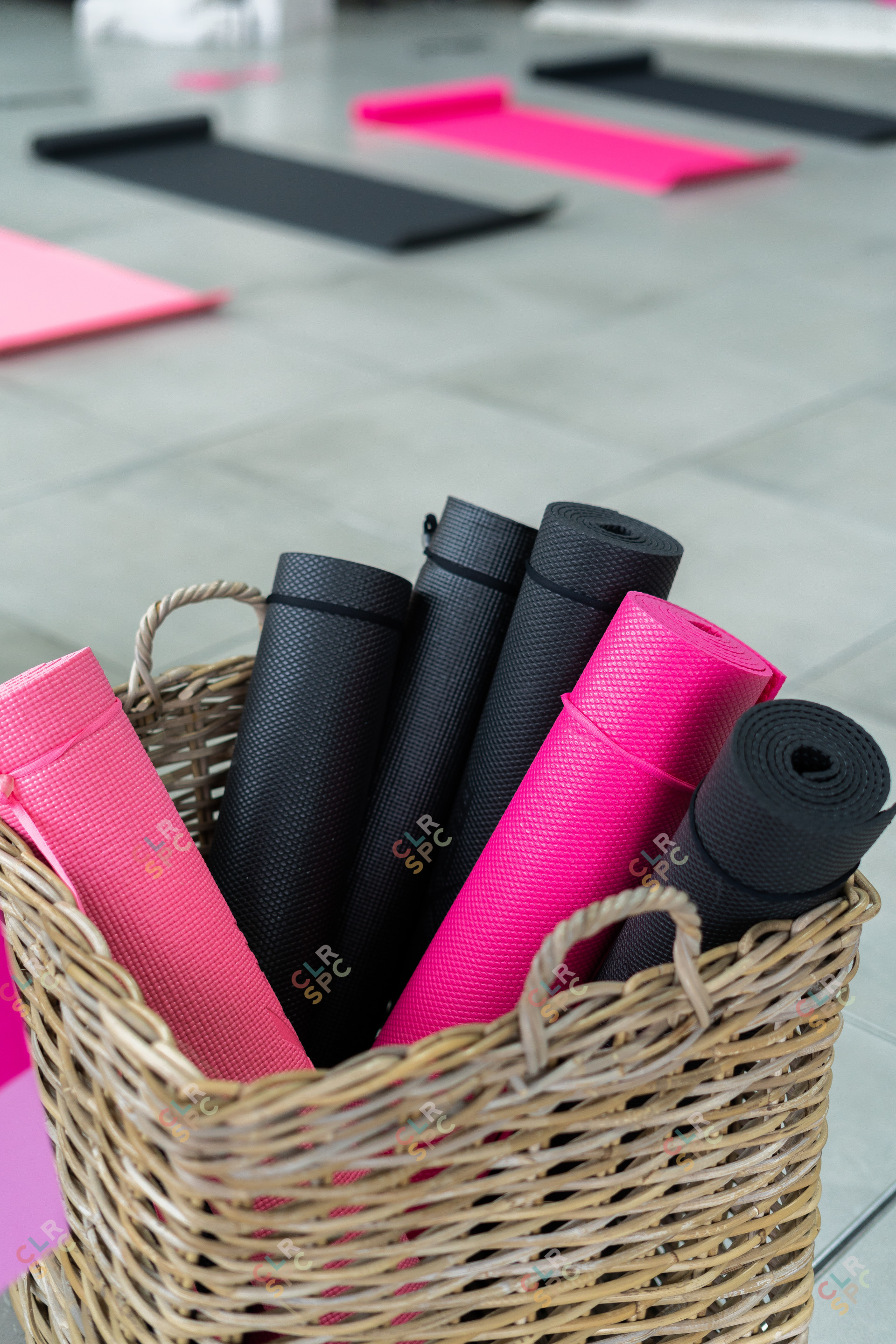 Yoga mats in basket