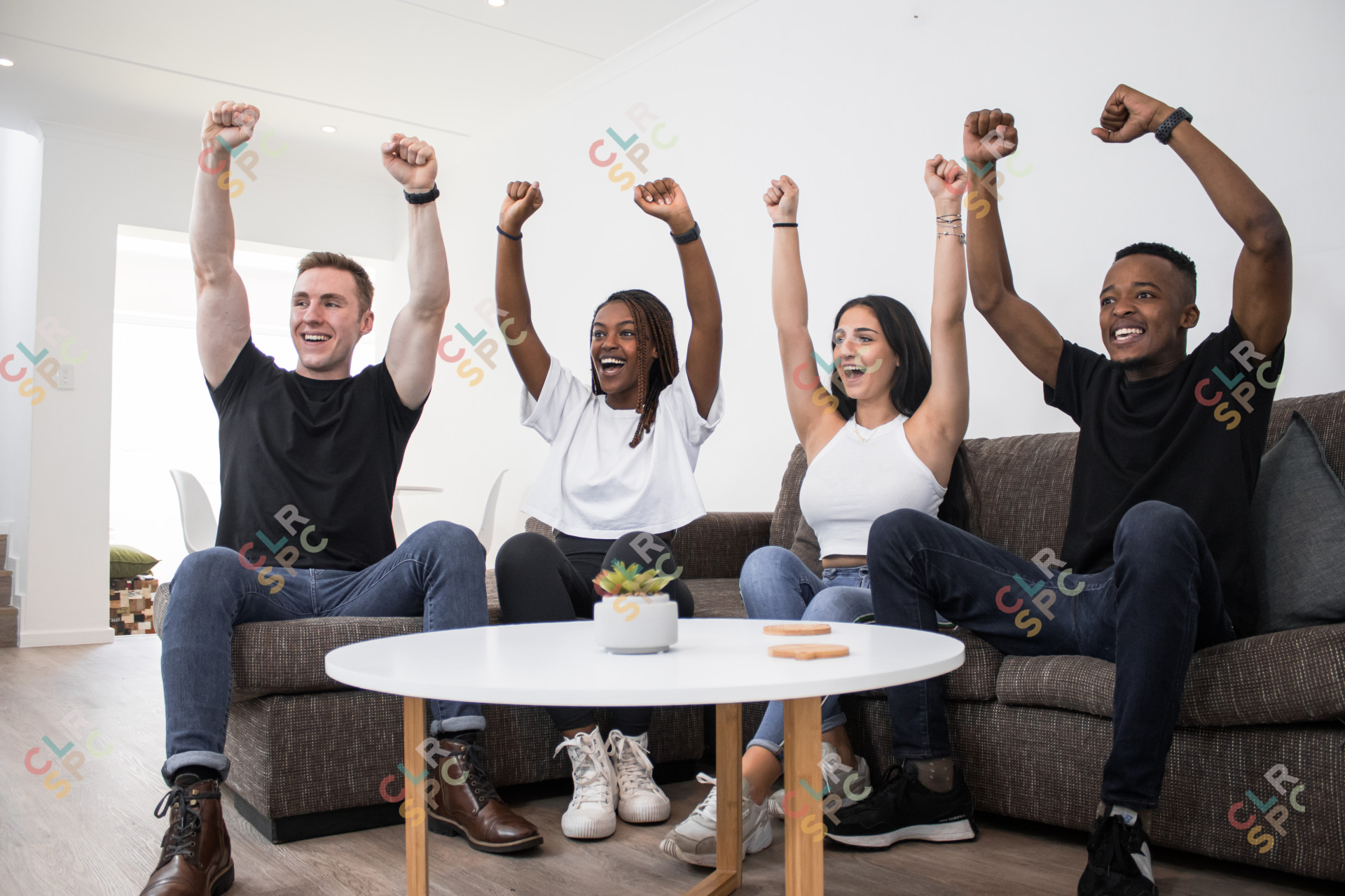 Everyone cheering on couch