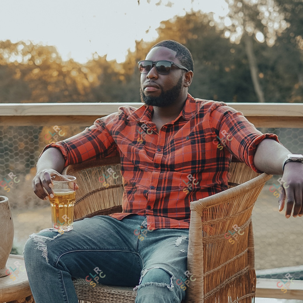 Black man sitting on a chair enjoying a drink