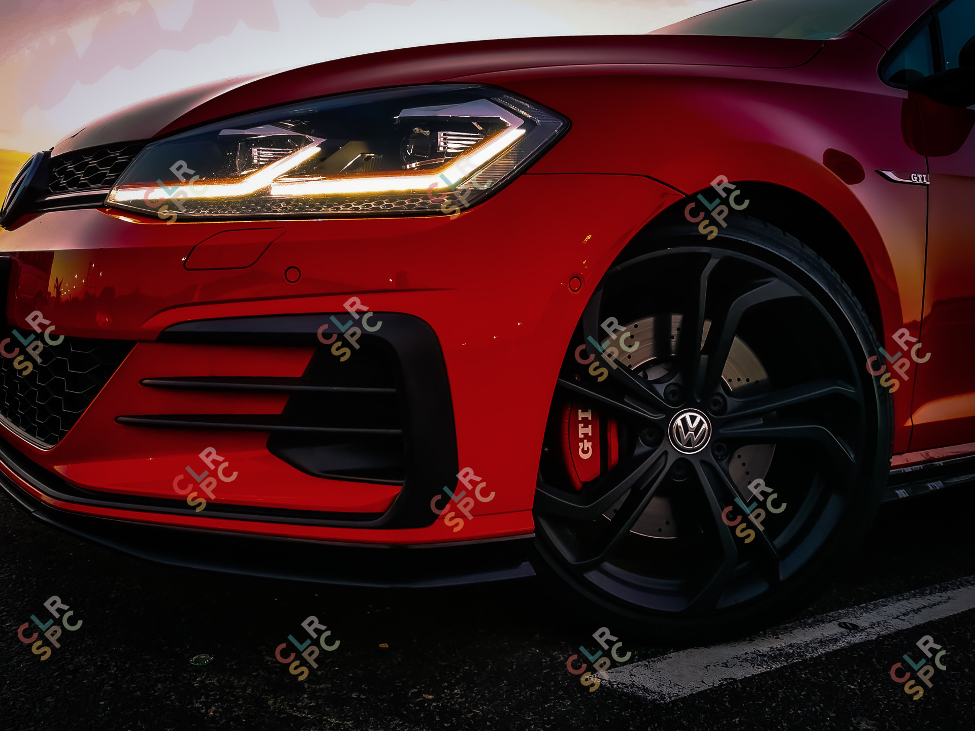 Limited edition VW Golf 7.5 GTI TCR front head lamp detail with rim