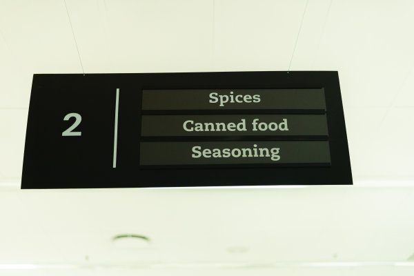 Spices, canned food and seasoning isle at a store