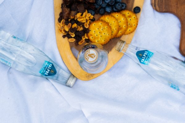 Valpre water from a different angle with food.